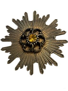 Vintage Brass Sunburst Medallion Brooch